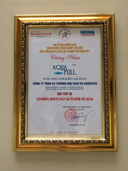 Giải thưởng - Nước Uống AQUAFULL - Công Ty TNHH Sản Xuất Thương Mại Dịch Vụ AQUATECH